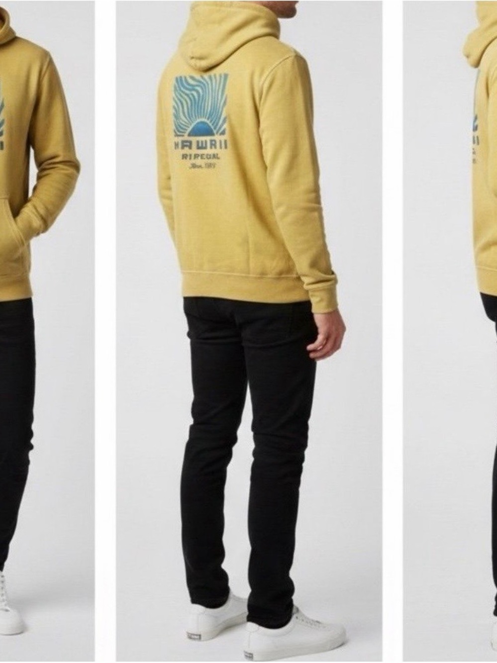 Rip Curl Yellow Zip-Up Hoodie with Blue Back Graphic